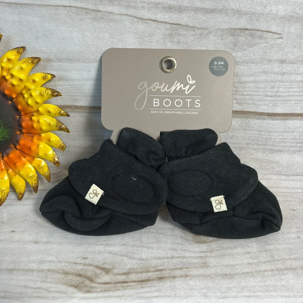 Goumi Stay on Boots Organic Cotton Bamboo Baby Booties Black‎ 0-3M